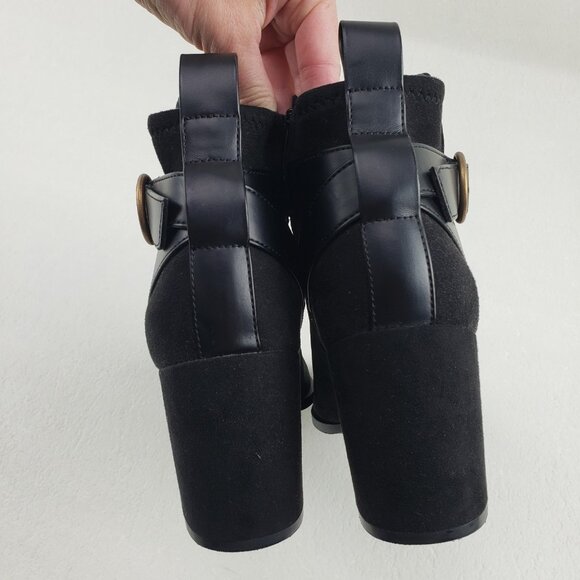 Vionic Tenley Ankle Boot Womens 7.5 Black Suede Side Zip Buckle Comfort Heeled - Picture 10 of 14